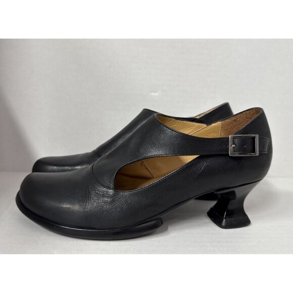 John Fluevog Women's Heeled Shoes Sz 8 Black Leather Mary Jane Mid Heel Designer - Picture 5 of 10